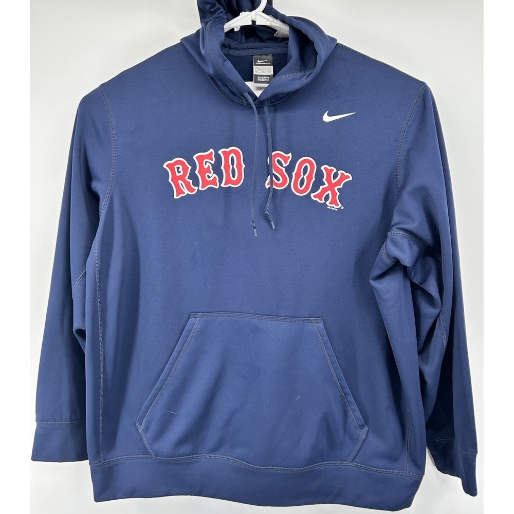 Nike Therma Fit Boston Red Sox Long‎ Sleeve Hoodie Pullover Blue Men's 2XL